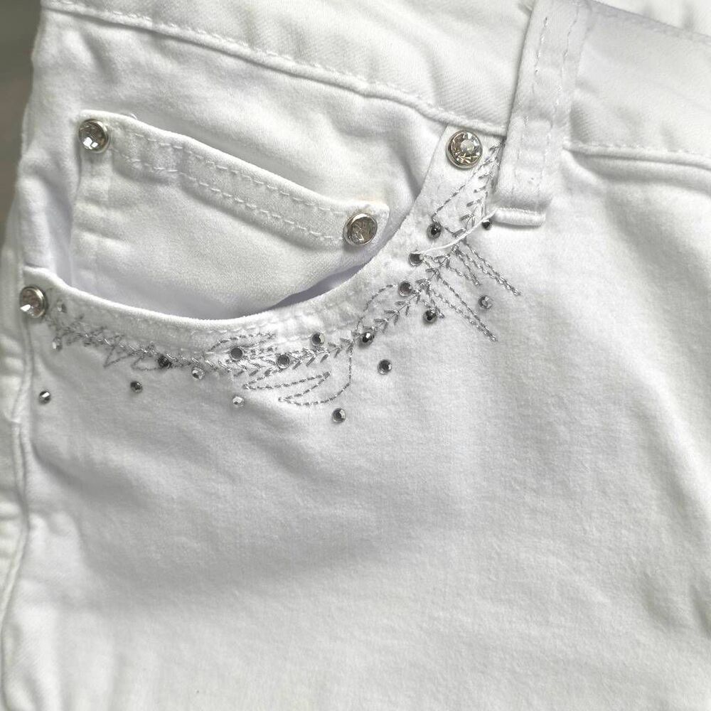 Earl Jean Womens White Capri Jeans 16W Embellished - Picture 6 of 8